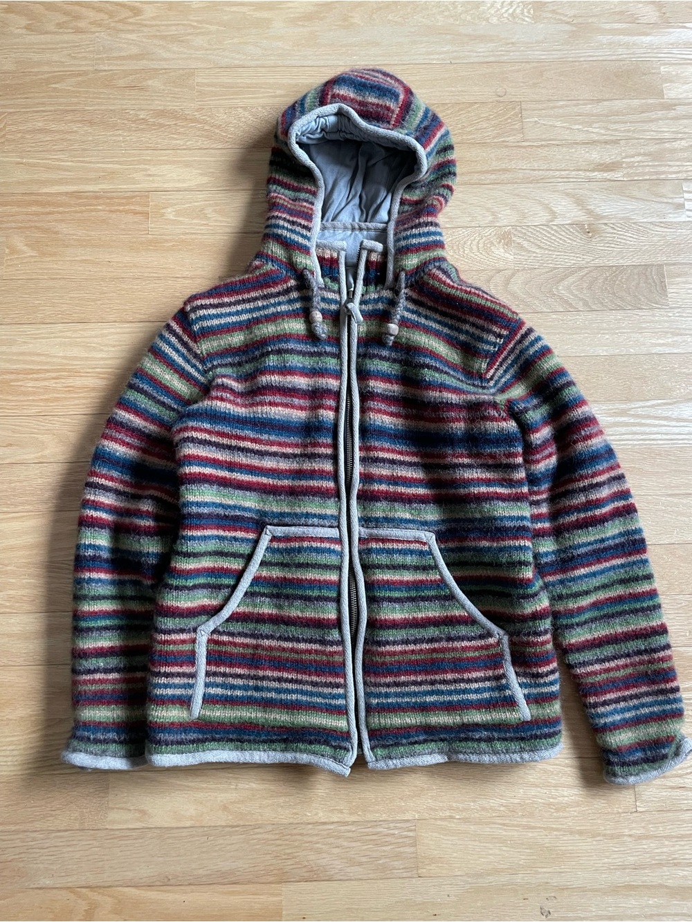 Striped Multicolor Hooded Sweater Jacket